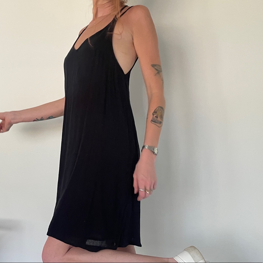 ROXY Simple Black Summer Dress with Cross Strap and Low Back Detail